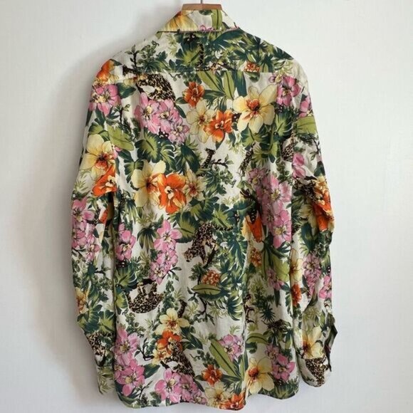 Le 31 Men’s Large Green Floral Hawaiian Camp Long Sleeve Button Down Shirt - Picture 6 of 11